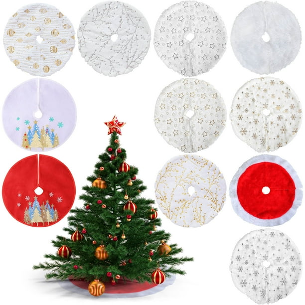 Falda De Árbol Falda blanca clásica para árbol de Navidad de mesa, decoración festiva navideña (1 unidad) Rkxzt