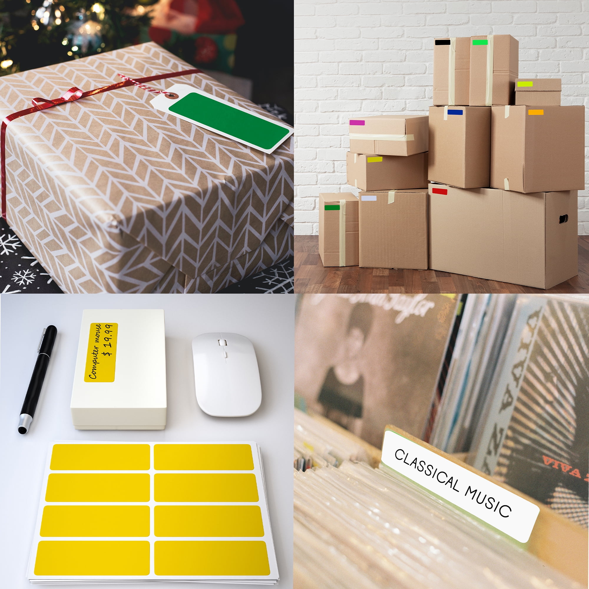Royal Green 1x3 Permanent Adhesive Sticker Rectangles in Neon Yellow - 800 Pack