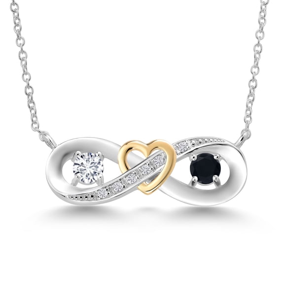 Gem Stone King 0.55 Ct G/H Lab Grown Diamond Black Onyx 925 Silver and 10K Yellow Gold Necklace