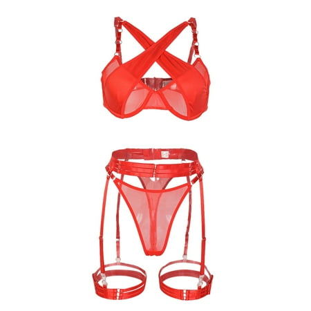 

Vedolay Lingerie For Women Naughty Sex Stockings and Garter Belt Set Lingerie Fishnet Bra Seamless Pantyhose Women Underwear Cute Lingerie Red XL