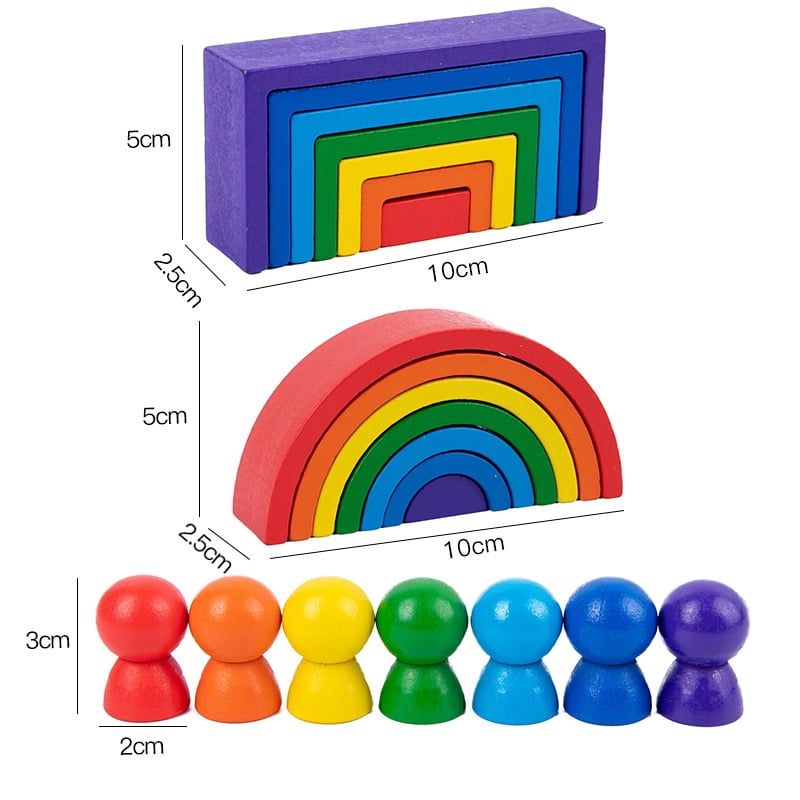 12 PCS WoodenToddler Toys for Boys Girls Learning Rainbow Wood Peg Dolls Wooden 