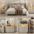 thumbnail image 6 of PAPROOS 22.8'' Large Fluted Nightstand, 2 Drawers Bedside Table with Charging Station and LED Light, Curved Corner Design Storage Night Stand End Table for Bedroom, Living Room, Beige Gray, 6 of 7