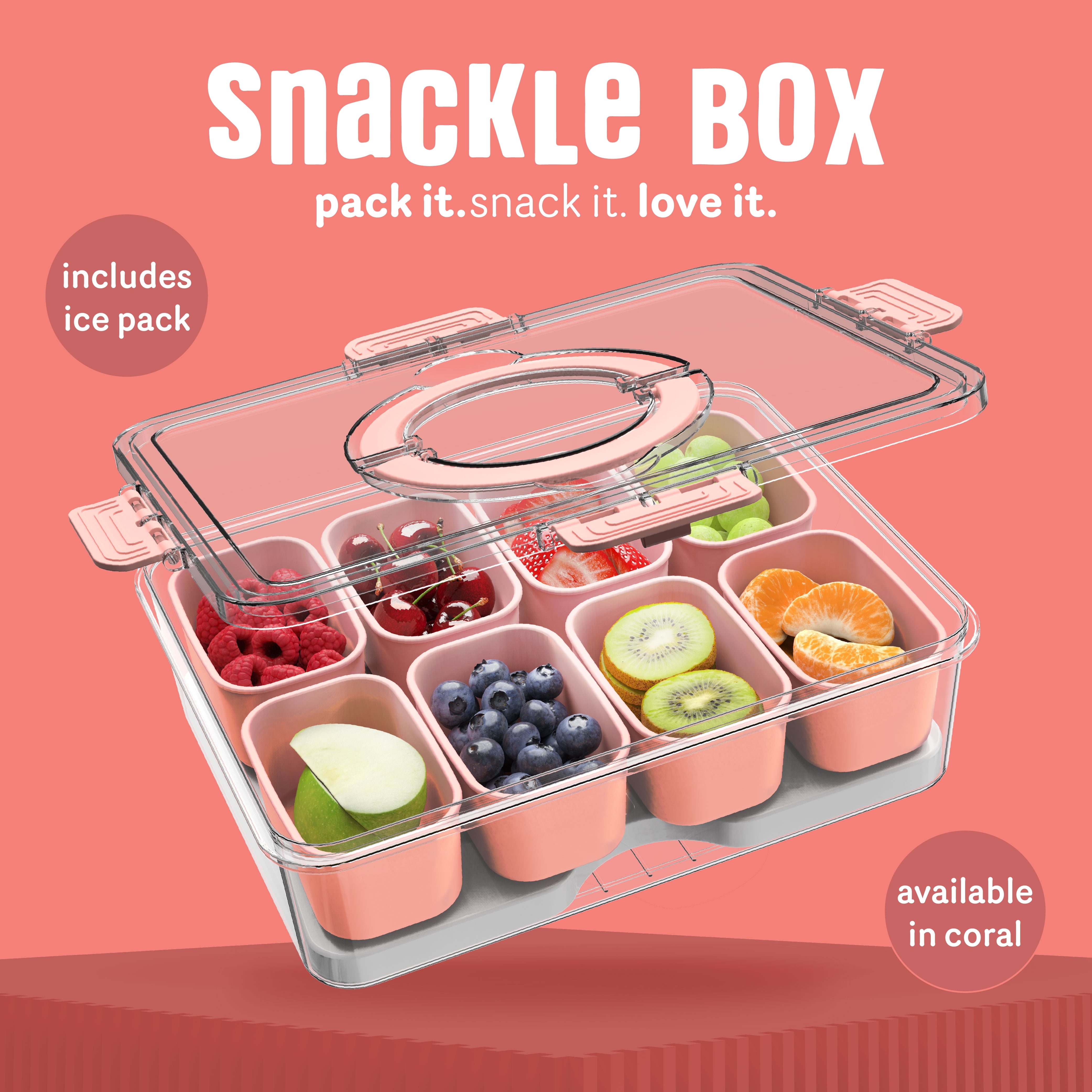 COOK WITH COLOR Snack Container with Ice Pack, Food Storage Containers, Meal Prep Containers, Coral