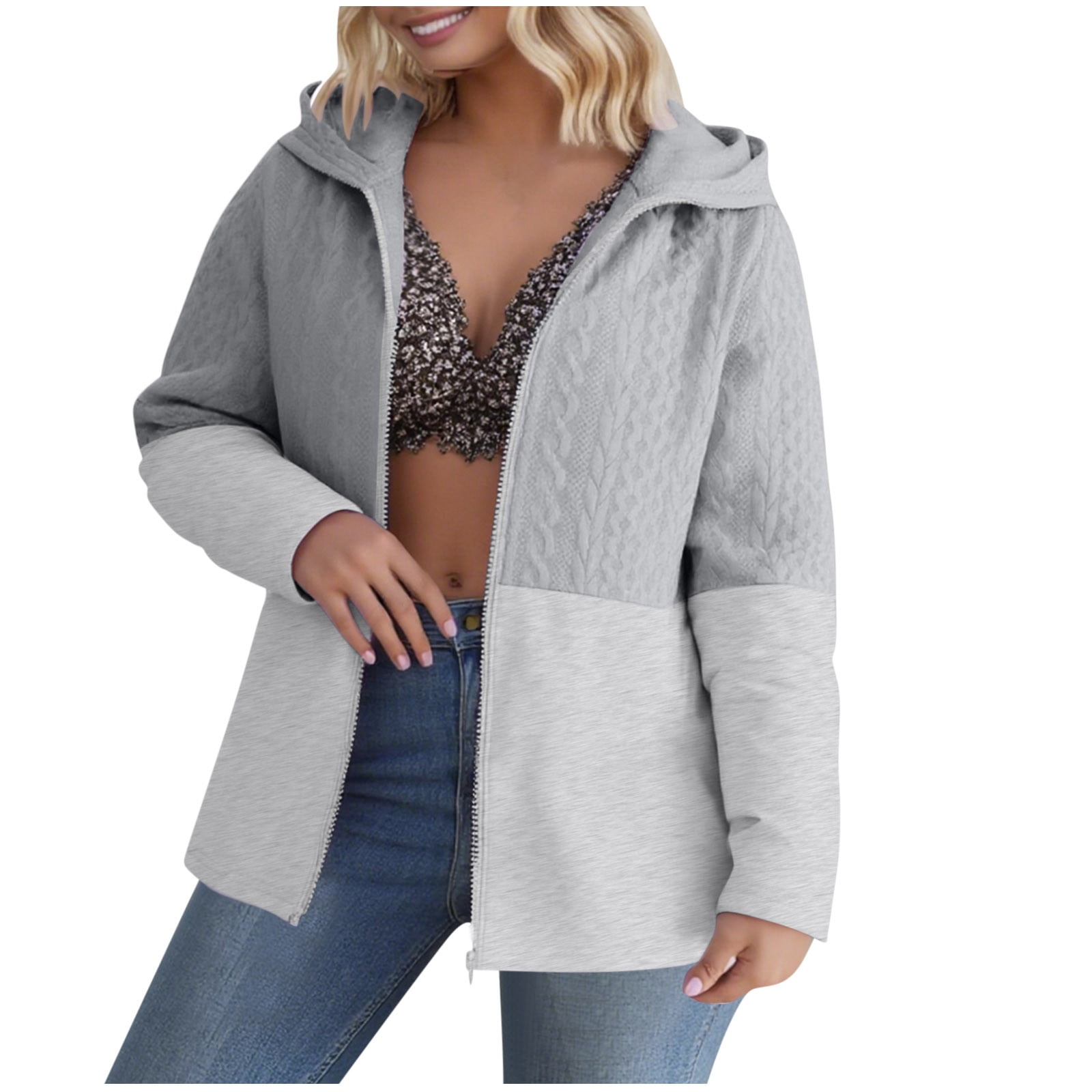 DOUBLJU Women's Lightweight Zip-Up Hoodie - Thin, Color-Block Design, Plus Size Available - View #12