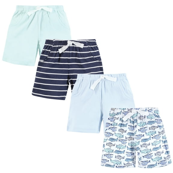Hudson Baby Infant Boys Shorts Bottoms 4-Pack, Born To Fly, 0-3 Months