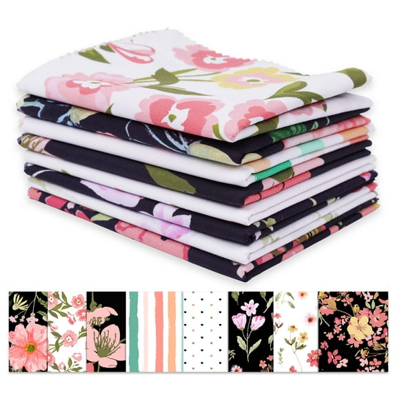 Soimoi 8 Pc Fat Quarter Bundle -Geometric & FloralPrint 18"x 22"DIY Patchwork-100% CottonPre-Cut Quilting Fabric (Pastels On Black & White)