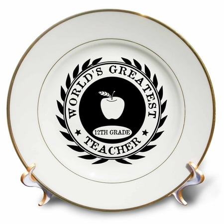 World Porcelain - 3dRose Worlds Greatest 12th Grade Teacher award. Grade 12 thank you gift, Porcelain Plate, 8-inch