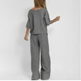 thumbnail image 6 of GILIGEGE Linen Sets for Women 2 Piece Summer Ladies' Casual Summer Solid Color Short Sleeved Cotton and Linen Top Loose Pants Set Wide Leg Pants Tracksuit Lounge Matching Sets Grey Xxl, 6 of 7