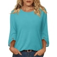 thumbnail image 2 of Qwertyu Womens Top 3/4 Sleeve T-shirts for Women Casual Crew Neck Three Quarter Length Sleeve Solid Fashion Loose Pullover Cyan XL, 2 of 7