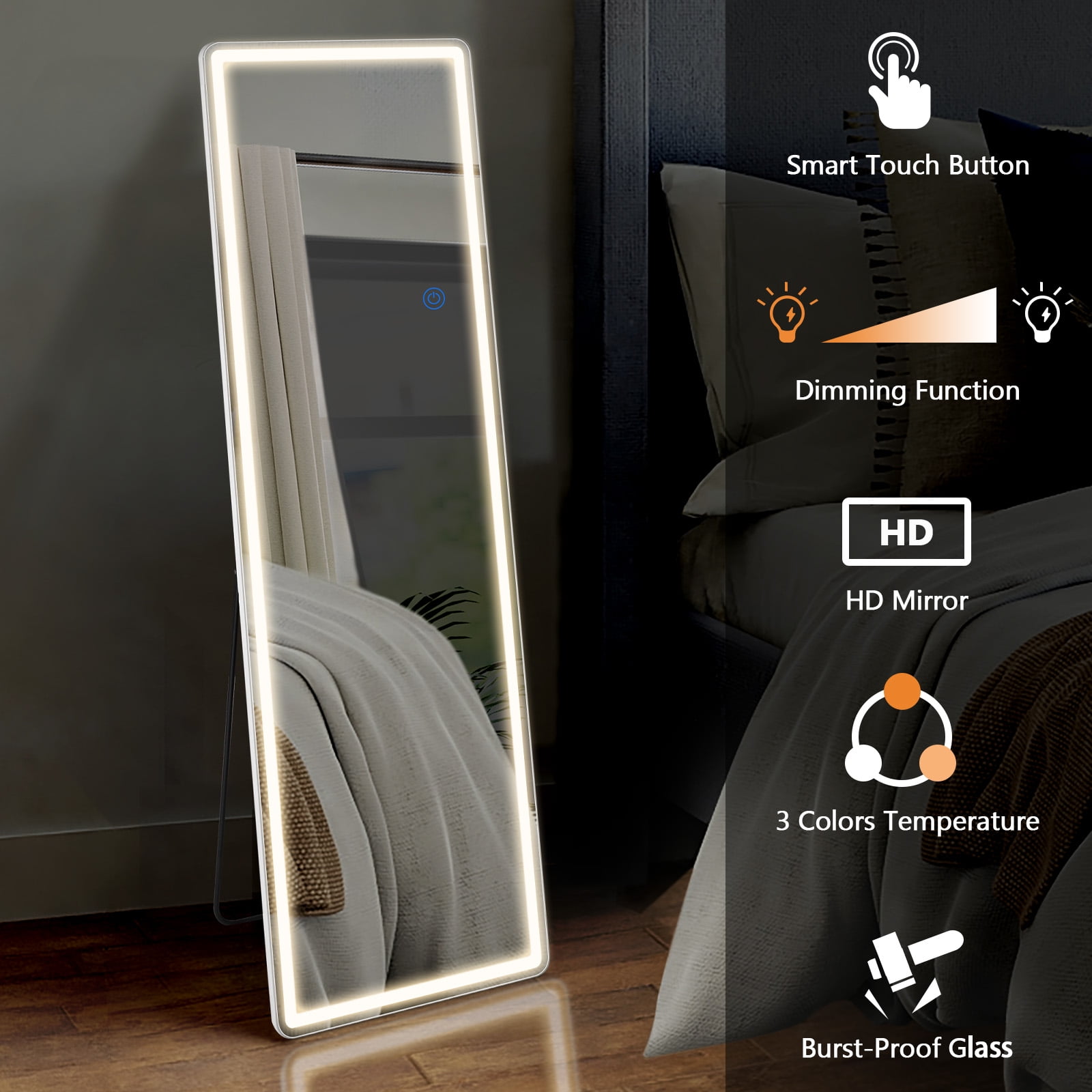 MAYEERTY 64"x21" LED Full Length Mirror Wall Mounted LED Mirror, Sliver
