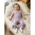 thumbnail image 5 of Cenuakty 6M-4T Toddler Baby Girl Jumpsuit Summer Cute Sleeveless Contrast Color Bow Decor Bell Bottom Waffle Overall Pants, 5 of 9