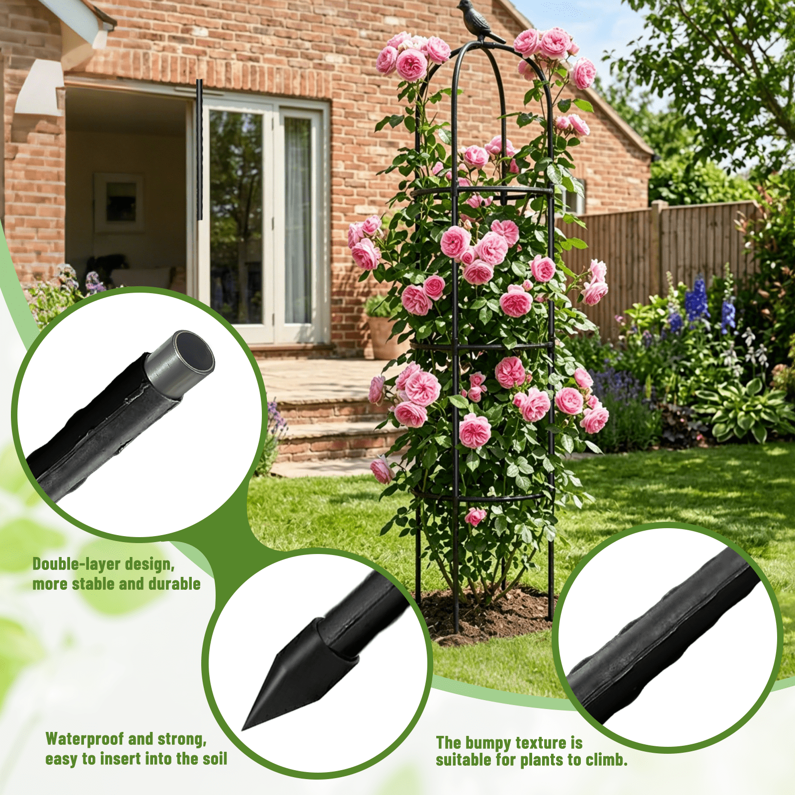 Garden Obelisk Trellis for Climbing Plants Outdoor,63in Tomato Cage, Rose, Flowers, Grape, Pea, Cucumber Trellis, Rustproof Plastic Coated Metal Plant Support Trellis for Potted Plants (2 Pack)