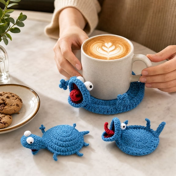 Handmade Crochet Animal Shaped Cup Coaster, Heat Resistant Insulation Pad, Lovely Table Mat for Household Dining Table Anti-Scald Daily Use (Crochet Animal Coaster)