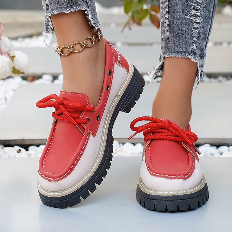 red lace dress shoes Women's Classic Oxfords Lace-up Shoes Platform Leather Business Formal Dress Shoes Square Toe Walking Shoes