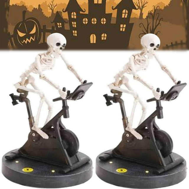 Halloween Decoration Outdoor Indoo Skeleton Riding Bicycle Ornament Small Plastic Skeleton With Posable Movable Joints Halloween Skeleton For House Table Decor B