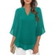 thumbnail image 3 of Blusa de gasa elegante y casual con volantes, mangas 3/4 y cuello en V para mujer - Doble capa y bajo fluido - Para la oficina o fiestas - Tallas S-XXL, 3 of 6