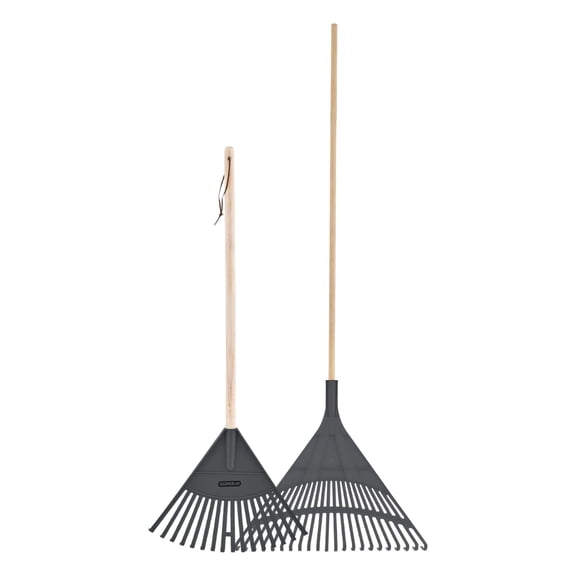 Superio Kids & Adult Rake Set with Hardwood Handles, Durable Plastic Heads for Sweeping Leaves and Tidying Lawns & Gardens, Kids 34" & Adult 61", Grey