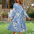 thumbnail image 2 of SMihono Long Sleeve Casual Dress Round Neck Pocket Dress Comfy Lightweight Breathable Fabric Fashionable Printed Dress for Daily Work Vacation Parties Sky Blue S, 2 of 6