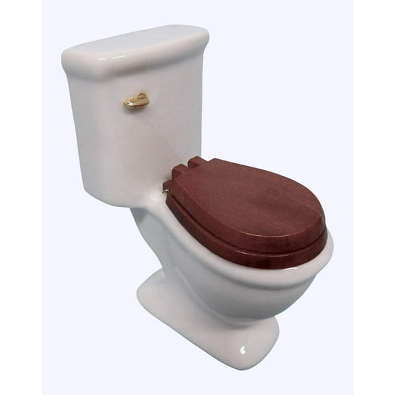 White Ceramic Dollhouse Toilet with Wooden Toilet Seat 1:12 Scale Miniature