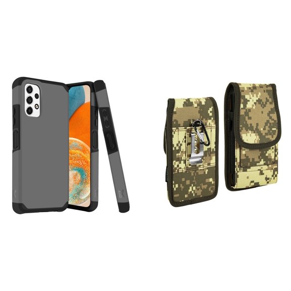 MK Armor Case for Samsung Galaxy A23 5G and Belt Holster Pouch (Gray/ACU Camo)