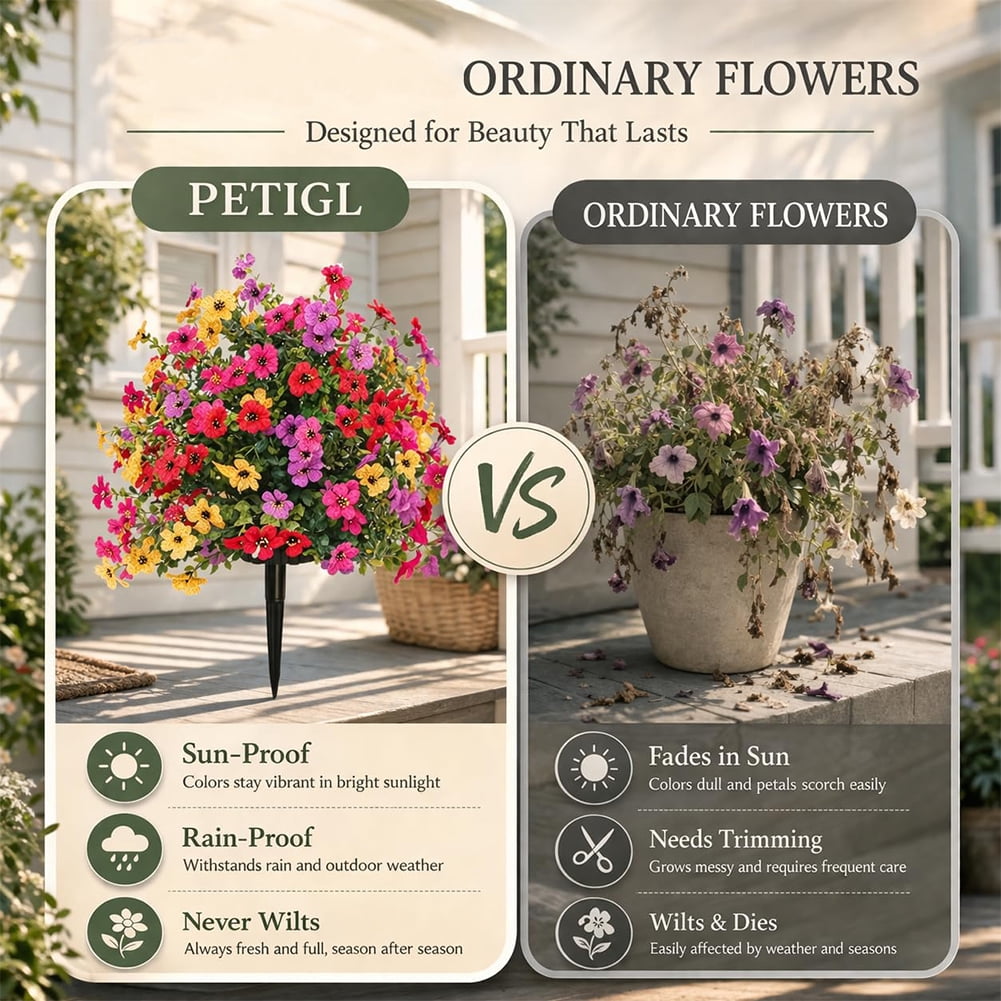 Artificial Petunias with Ground Stake, 22 Inch Artificial Flowers for Outdoors Stick in Ground, Lifelike Faux Flowers for Garden, Yard, Planter, Porch, Indoor Outdoor Home Decor