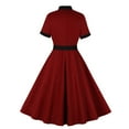 thumbnail image 3 of IROINNID Sales Wedding Guest Dresses for Women Evening Night Formal Fall Dress Retro V-neck Short Sleeved Button Waistband Large Elegant A-Line Dress,Burgundy, 3 of 8