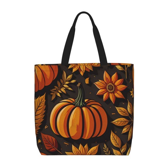 Hirioo Autumn Pumpkin Leaves for Tote Bag for Women, Quilted Shoulder Bag with Zipper, Large Capacity Handbags for Casual, Travel, Work