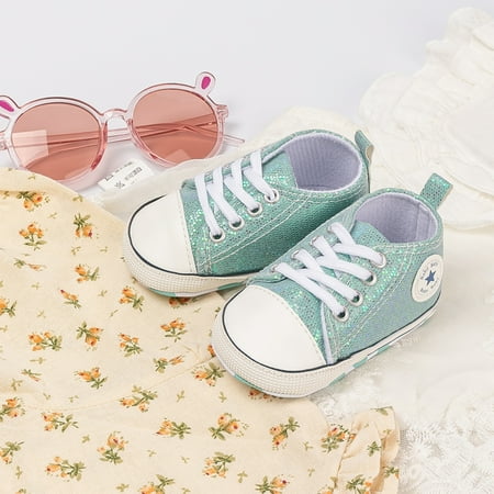 

Toddler Baby Sneakers Soft Sole Non-slip Lace Up Sequins Canvas Shoes First Walkers Crib Shoes Girls And Boys