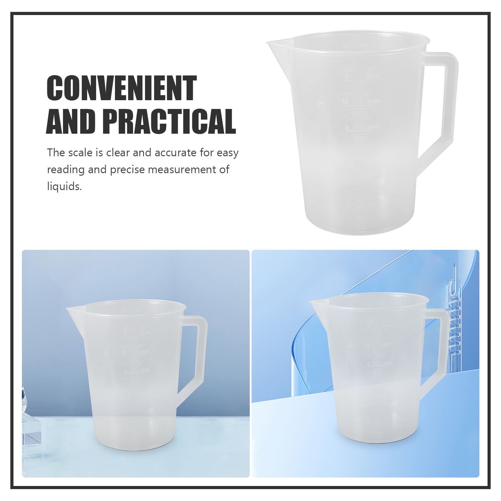 Masteelf Large Capacity 3000ml Plastic Measuring Cup With Clear Graduations Wide Mouth For Laboratory Kitchen Measurements Oil Measuring