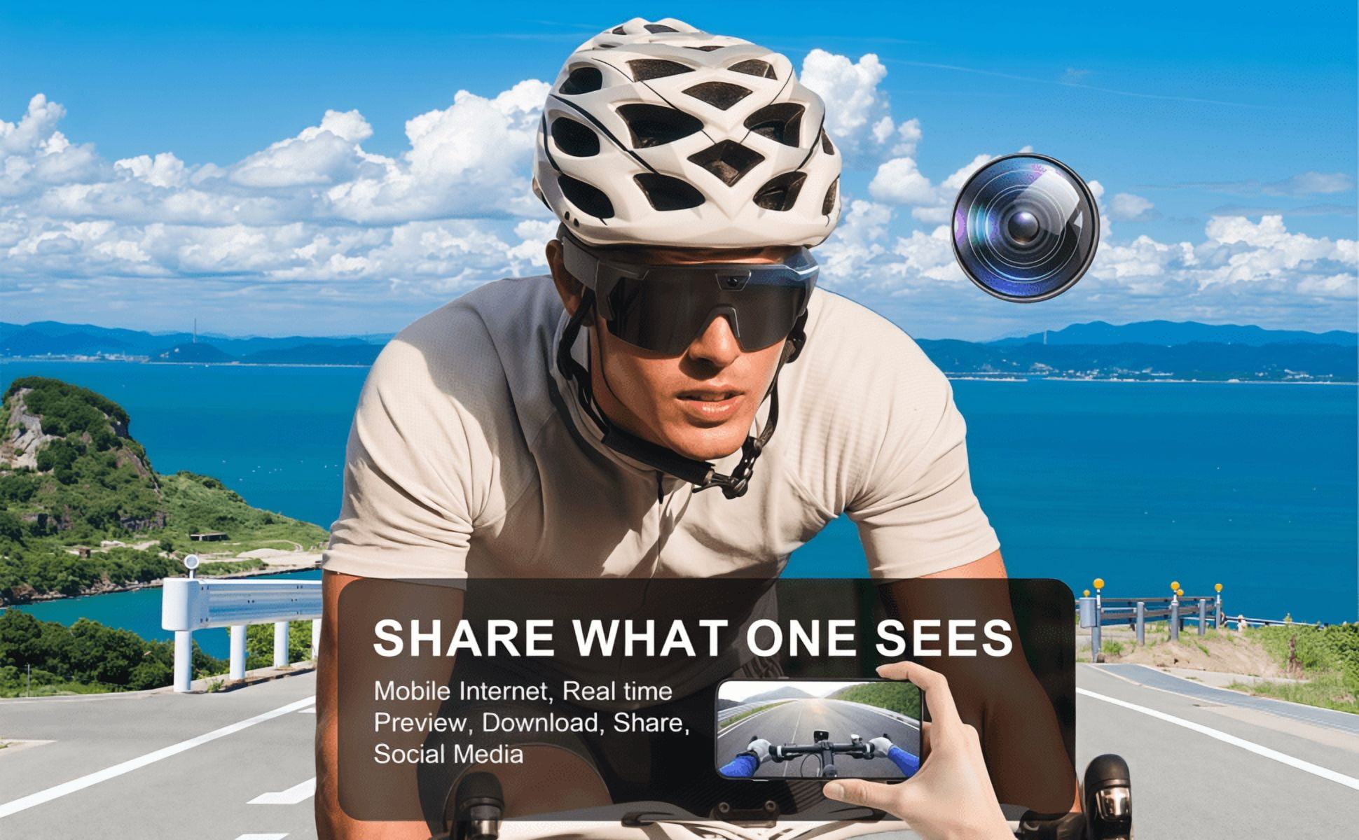Smart Camera Glasses, Outdoor Sports HD Recording Video, Cycling Action Sunglasses, 64G ROM Wearable Audio take a Picture Wireless Photography Shooting VCR，Suitable for Men and Women (Black)