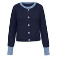 thumbnail image 5 of Cropped Cardigan Sweaters for Women Long Sleeve Color Block Crewneck Button Up Open Front Knit Cardigans Fall Tops, 5 of 6