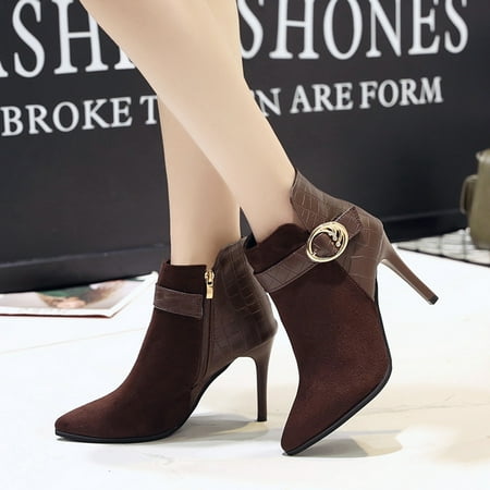 

MIASHUI New Fashion Women Buckle Strap Pointed Toe Thin Heel Shoes Party Boots Women Sneakers Shoes Wedges Women Shoes Casual