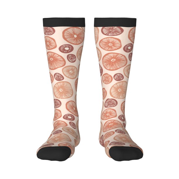 Fotbe Mushrooms2 Calcetas Divertidas Estampadas para Hombre y Mujer, Calcetas de Algodón hasta la Rodilla para Caminar, Correr, Enfermería y Embarazo