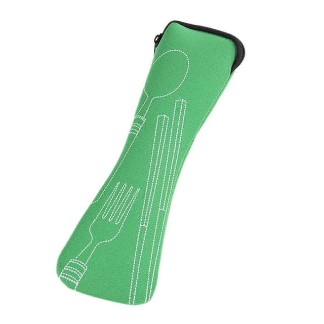 Toystoory Soporte para vajilla Vajilla ligera Bolsa de tela Estuche para el almuerzo Cuchara Bolsas de acero Color sólido Estuches para parques Organizadores de utensilios de cocina Verde