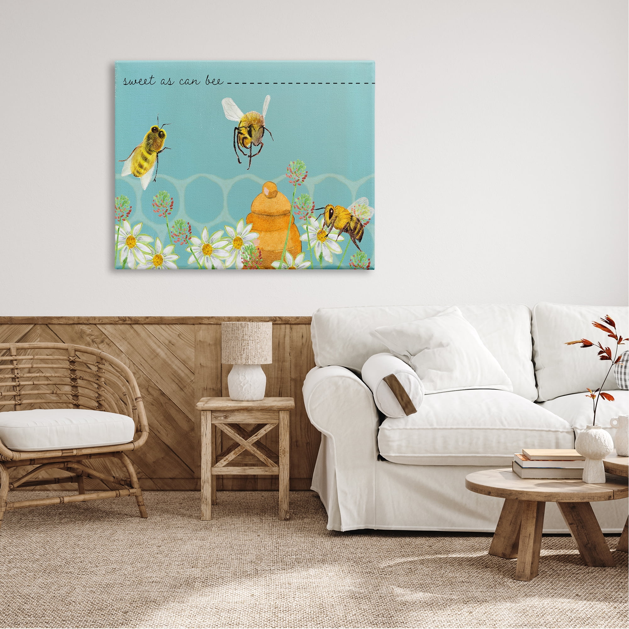 Stupell Industries Sweet As Can Bee Insect Pun Honey Comb Pattern, 48 x 36, Design by Alicia Longley