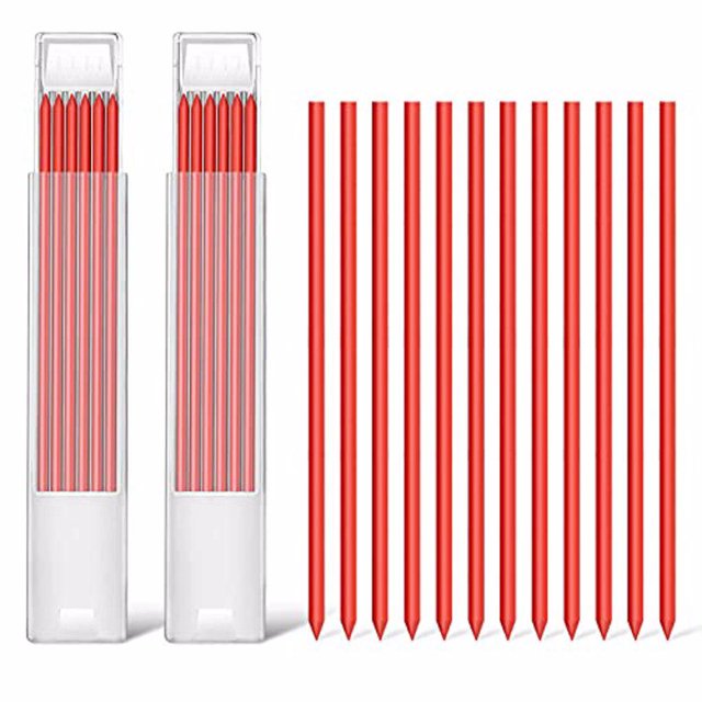 12 Pieces 2.8 mm Pencil Refills Carpenter Mark Tool Professional Woodworking Pencils Deep Hole Pen Replacements Woodworking Architect Positioning Tool Red