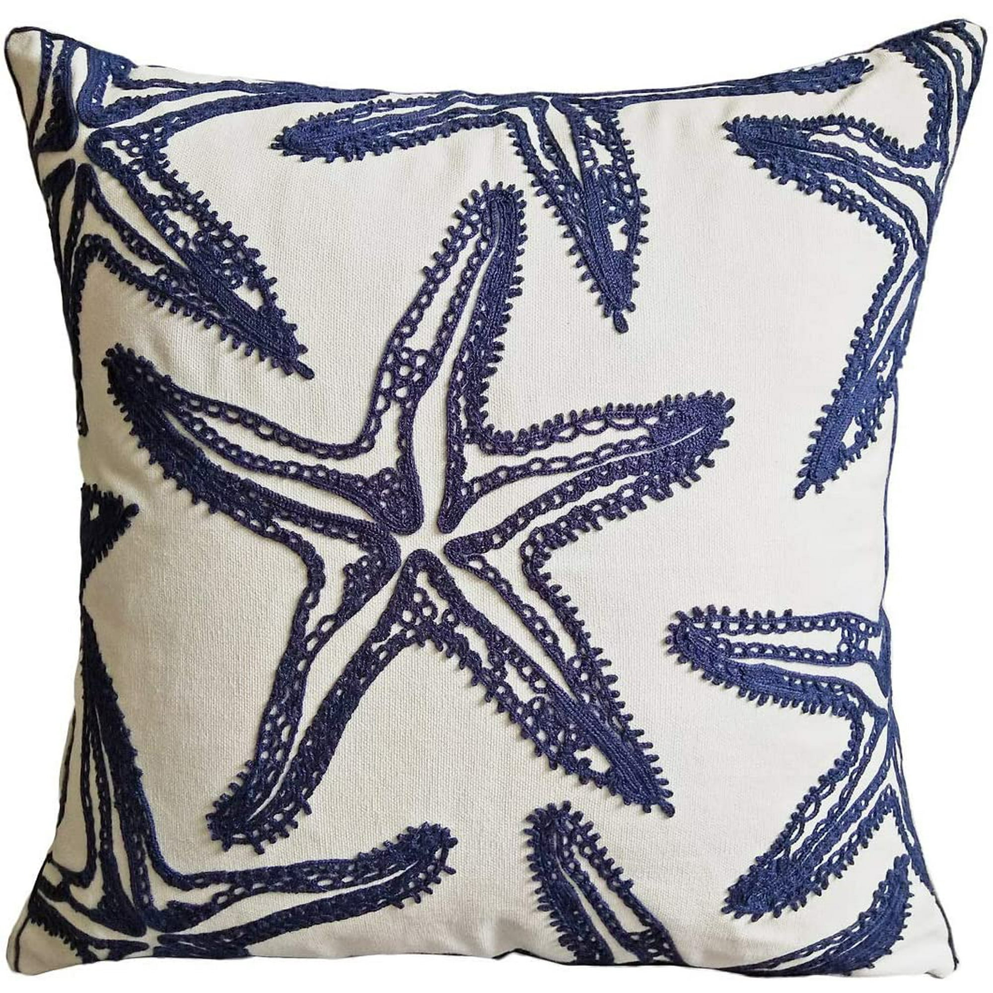 Ydkcb Only Cover Embroidery Navy Starfish Throw Pillow Cover ocean Series Nautical Decorative Pillow Case Cushion Cover For Sofa Coastal Beach Theme