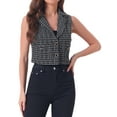 thumbnail image 1 of Chaleco de Tweed para Mujeres INSPIRE CHIC con Solapa Notch, Sin Mangas, Estilo Vintage, Cuadros, Corto, Color Negro, Talla M, 1 of 6