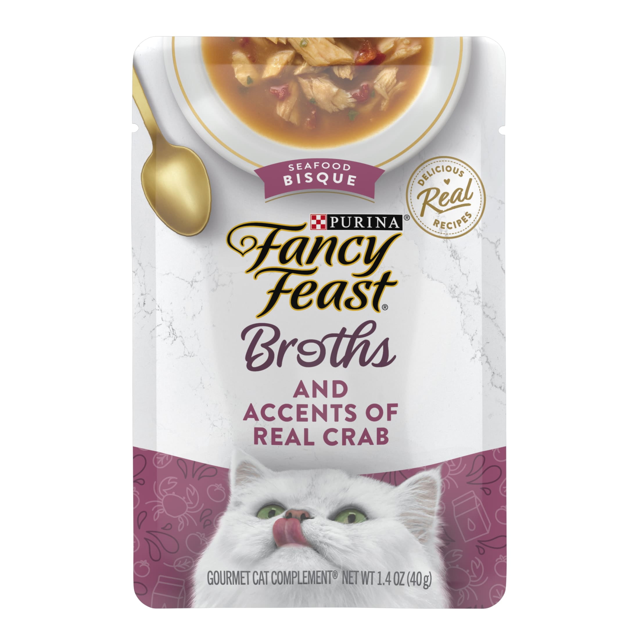 (6 pack) Purina Fancy Feast Seafood Bisque Accents of Crab Broth for Cats, 1.4 oz Pouch