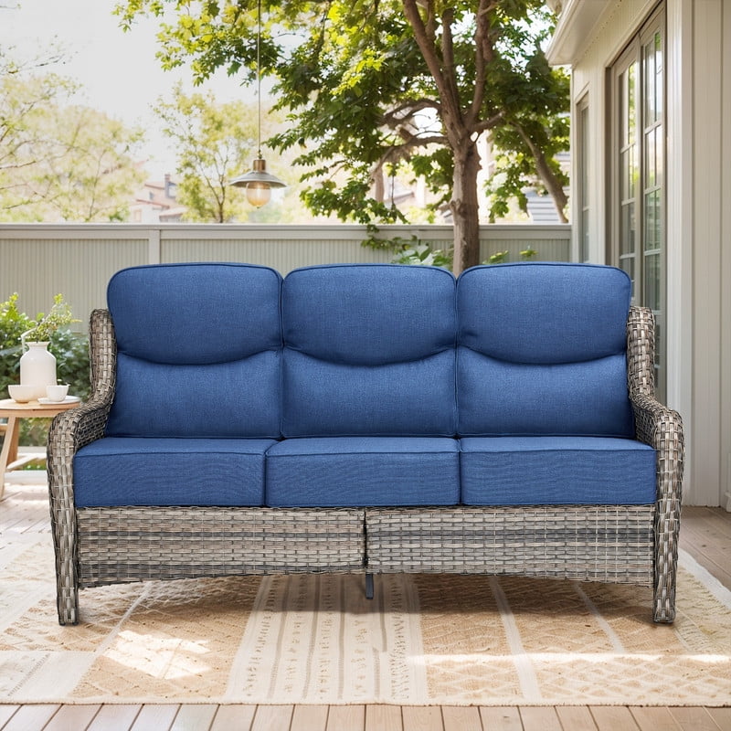 Gymojoy Patio Furniture Sets with Fire Pit Table, 8 Pieces Outdoor Patio Sofa Set with Fire Pit Table, Wicker Rattan Outdoor Conversation Set with Ottoman for Poolside, Backyard