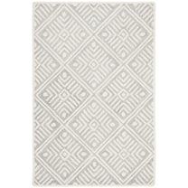 SAFAVIEH Micro-Loop Tris Geometric Boxes Wool Area Rug, Grey/Ivory, 5' x 8'