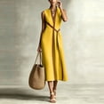 thumbnail image 2 of Miluxas Women's Elegant Sleeveless Wrap Midi Dress V Neck Contrast Piping and Belt Loose Flowy Dress with Pockets Business Casual Vacation Outfits Yellow, 2 of 8