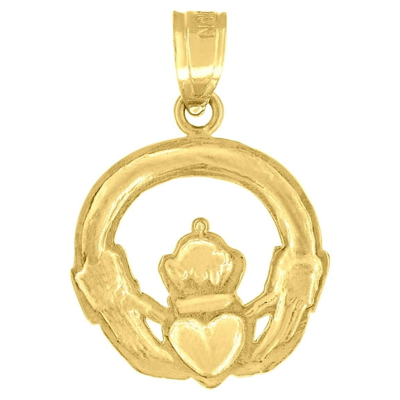 10k Yellow Gold Unisex Claddagh Crowned Heart Charm Pendant for Men Women