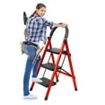 thumbnail image 2 of Step Ladder, 3 Step Ladder Folding Step Stool, Multi-Purpose Collapsible Ladder for Home or RV Outdoor Work, Heavy Duty 330 lbs Load (White, Red), 2 of 7