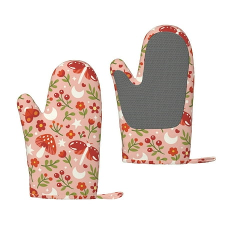 

Zufioo Dragonfly Mushroom Print Silicone Anti-Scalding Gloves Kitchen Hanging Rope Gloves Kitchen Utensils Suitable for Barbecue Baking Cooking
