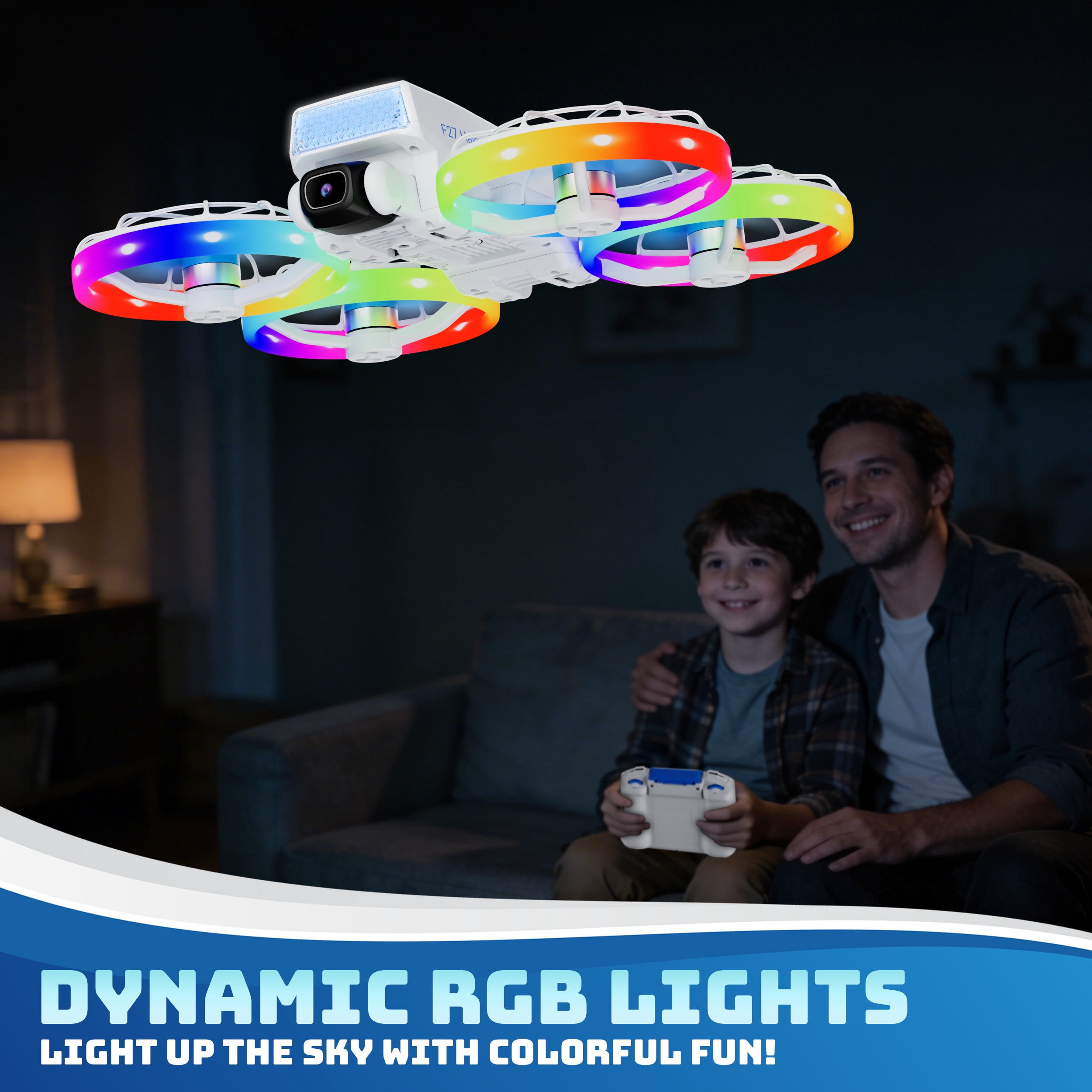 Contixo F27 Halo Mini Foldable Drone with Built-in Display Controller, HD Camera, LED Lights, Optical Flow Hover, One-Key Takeoff/Landing, 360° Stunts for Beginners