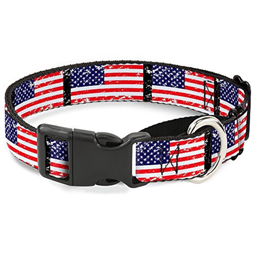 Buckle-Down United States Flags Weathered Black Martingale Dog Collar