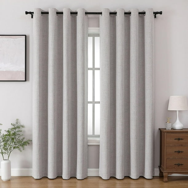 Cortinas Joydeco 100% lino opaco, 230 cm de alto, 2 paneles, color gris