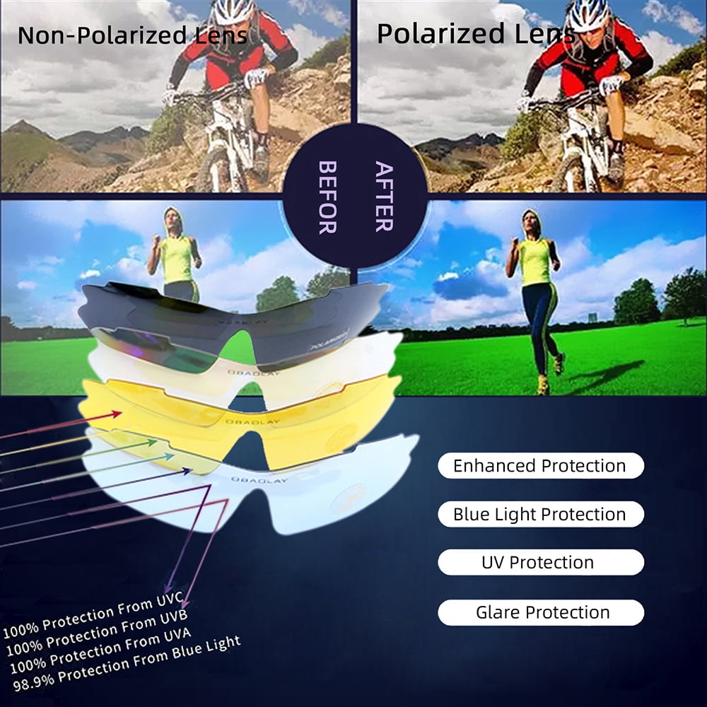 Polarized Sports Sunglasses Cycling Glasses for Men Women with 5 Interchangeable Lenses for Cycling Running Hiking UV400