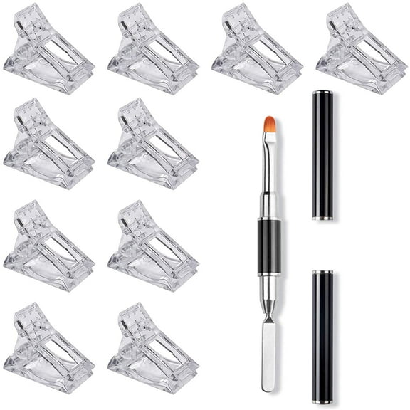 Ealicere Nail Extension Tool Kit,10 pcs Polygel Clips,Plastic Nail Clamps for Quick Building Polygel,Dual-Ended Polygel Brush & Picker Brush tool for PolyGel Gel Acrylic Nails Extension